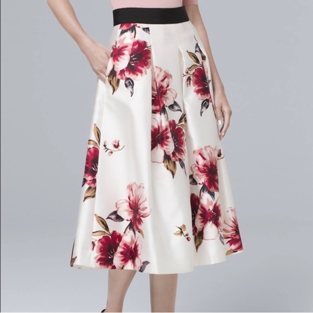 White House Black Market Floral Full Midi Skirt
